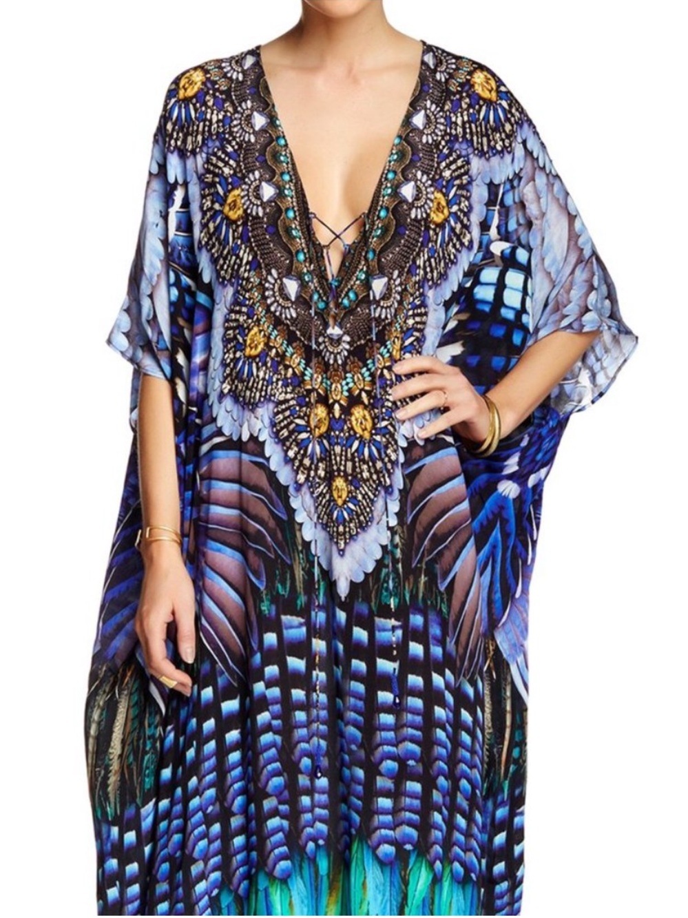 Shahida Parides Printed Convertible Long Caftan Swim Cover-Up